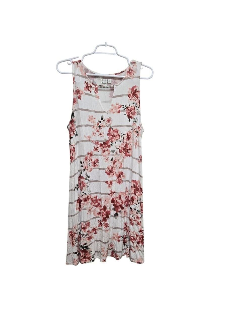 24/7 Maurices Floral Stripe Swing Tank Dress Large Pink